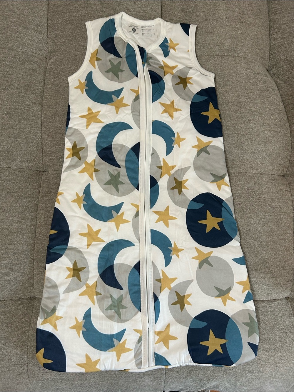 Sleeveless Moon & Star Sleepsack in White, Blue, Gold